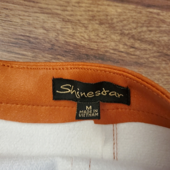 Shinestar Size Medium Orange Faux Leather Mini Skirt - Picture 3 of 5